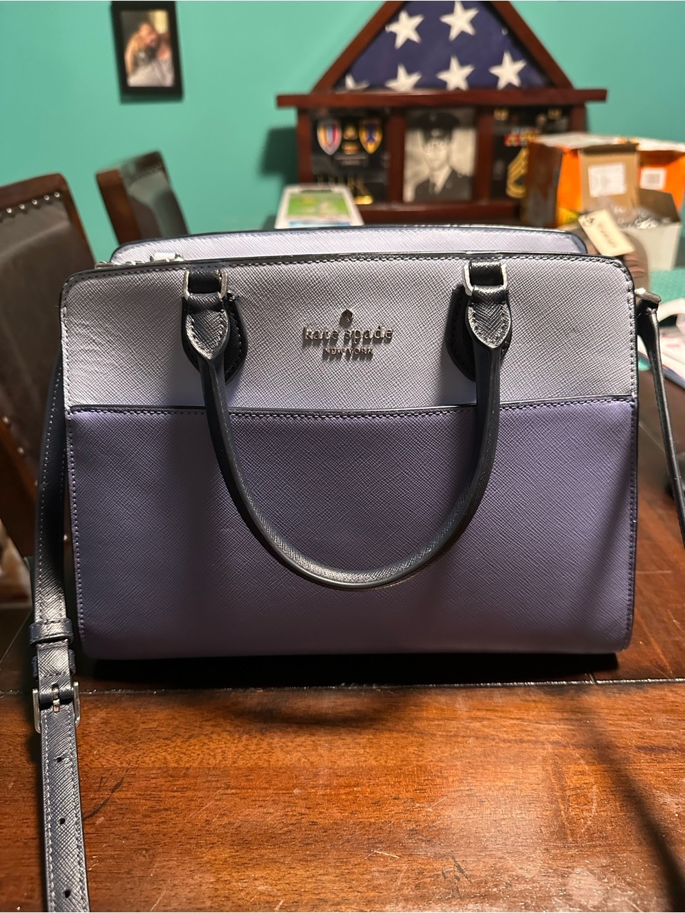 kate spade Two-Tone Lavender and Light Gray Dome Satchel with Shoulder Strap